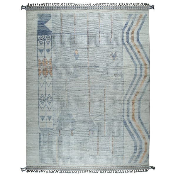 Multicolored Hand-Knotted Wool Abstract Marrakech Handspun, Luxurious and Stylish Rug for 9 ft. x 12 ft. Area Rug