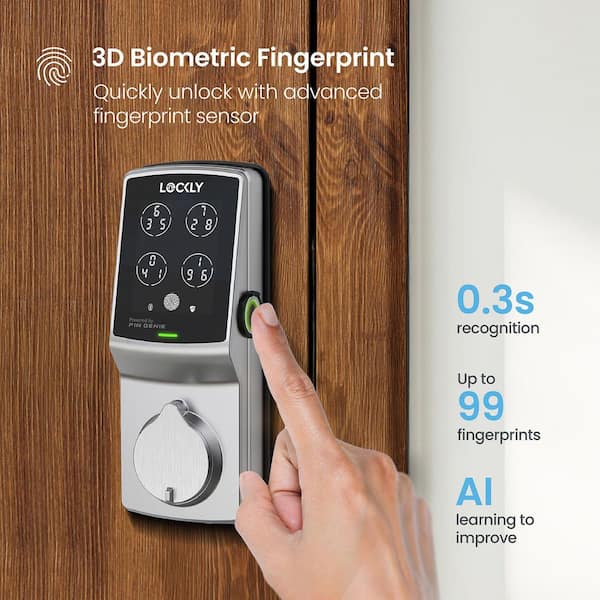 Secure Plus Satin Nickel Single-Cylinder Alarmed Deadbolt Lock with Smart Keypad, Bluetooth and 3D Fingerprint