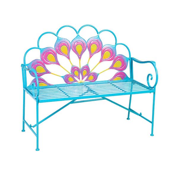 Evergreen Peacock 45 in. Multi-Color Metal Outdoor Garden Bench