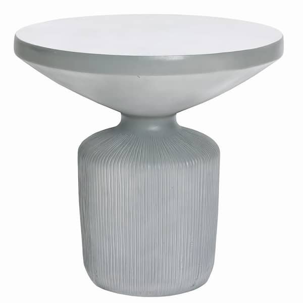 LuxenHome Indoor and Outdoor 21.2 in. Light Gray MgO Round End Side Table