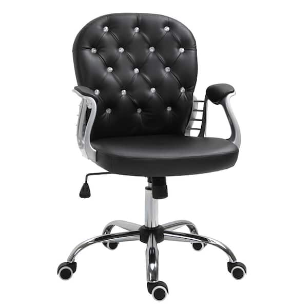 Vinsetto 23.5 in. x 23.75 in. x 41.25 in. Black Polyester Middle-Back Tufted Height-Adjustable Executive Chair with Arms