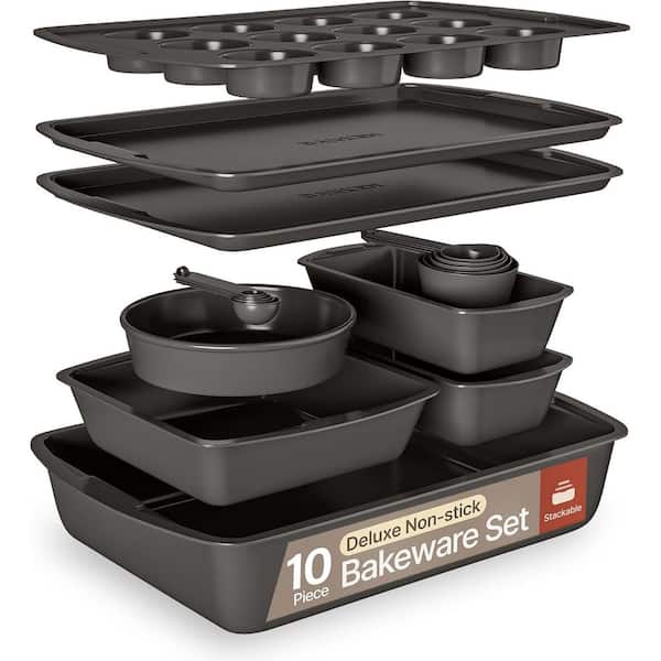 10-Piece Gray Bakeware Set, Nonstick Carbon Steel Baking Sheet & Pans