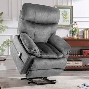 Gray Faux Leather Power Lift Massage Recliner Chair with USB Charge Port