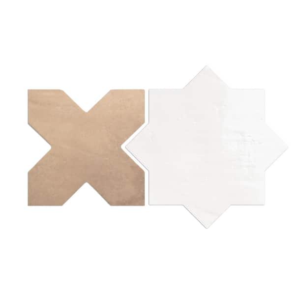 Merola Tile Argile Star Bianco with Cotto Cross 7 in. x 14 in. Porcelain Floor and Wall Tile (0.72 sq. ft./Case)