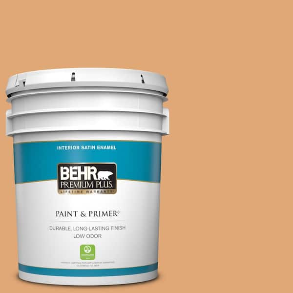 BEHR PREMIUM PLUS 5 gal. #280D-4 Caramel Sundae Satin Enamel Low Odor Interior Paint & Primer