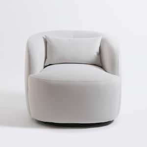 Modern Off White Velvet Fabric Upholstered Swivel Accent Arm Chair