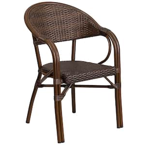 Metal Outdoor Dining Chair in Cocoa Rattan/Bamboo-Aluminum Frame