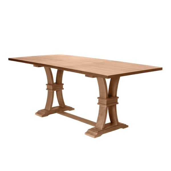 Best Quality Furniture Leslie Rustic Brown Solid Wood Top 42 in. Double Pedestal Dining Table Seats 8