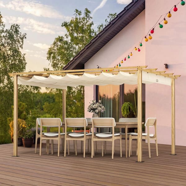 EGEIROSLIFE 10 ft. x 13 ft. Wood Grain Aluminum Outdoor Pergola