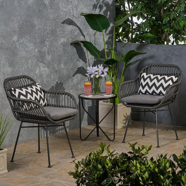 Unbranded 2-Piece Gray Metal Patio Conversation Set with Beige Cushions (Just Chair)