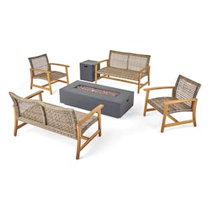 Augusta Grey 6-Piece Wood Outdoor Patio Fire Pit Seating Set