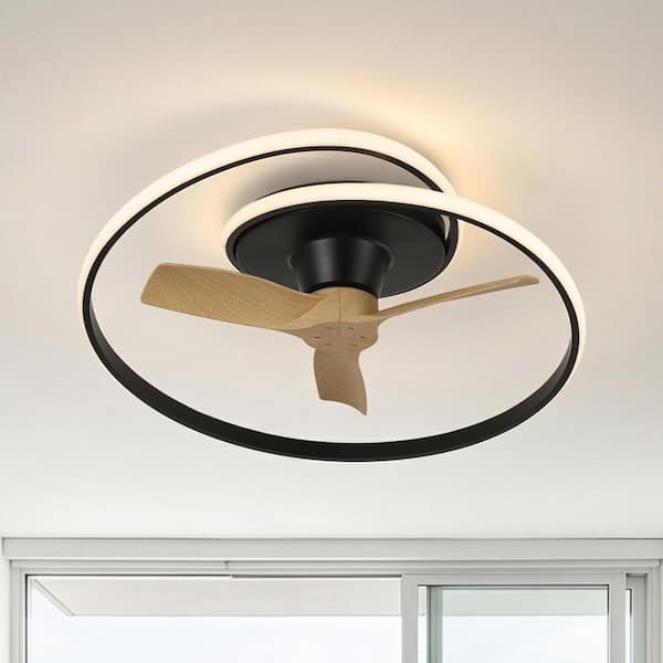 30 in. Indoor Fandelier Black LED Low Profile Standard Flush Mount Ceiling Fan with Light and Remote