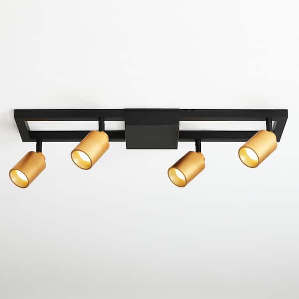 Vidalite Shura Black and Brass 4-Light Square Ceiling Light with Rotatable Heads, Integrated LED Bulbs, Fixed Track, 3000K, 1820L