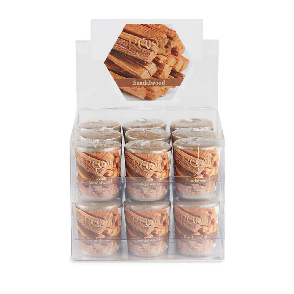 Sandalwood Scented Beige Beeswax Votive Candles, 18-Pack