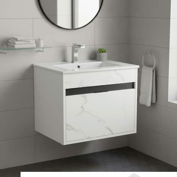 Alpine 20 in. W x 18.11 in. D x 19.75 in. H Bathroom Vanity Side Cabinet in White Marble with White Ceramic Top