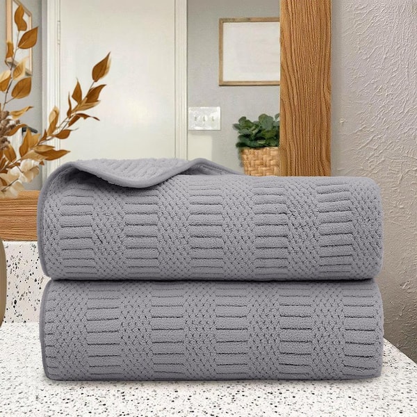 2 Pack Grey Microfiber Jacquard Velvet Bath Towels 30 in. x 60 in.