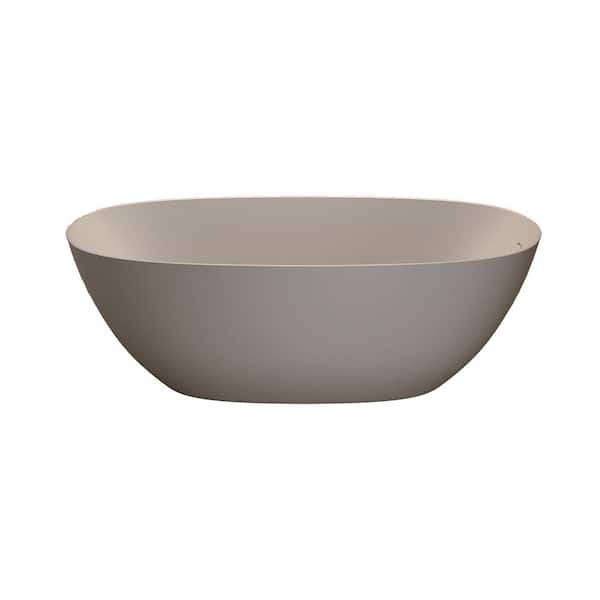 61 in. x 30.7 in. Resin Stone Soaking Bathtub in Beige Solid Surface Modern Tub with Overflow and Pop-up Drain