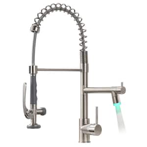 Commercial LED Single-Handle Pull-Down Sprayer Kitchen Faucet in Brushed Nickel