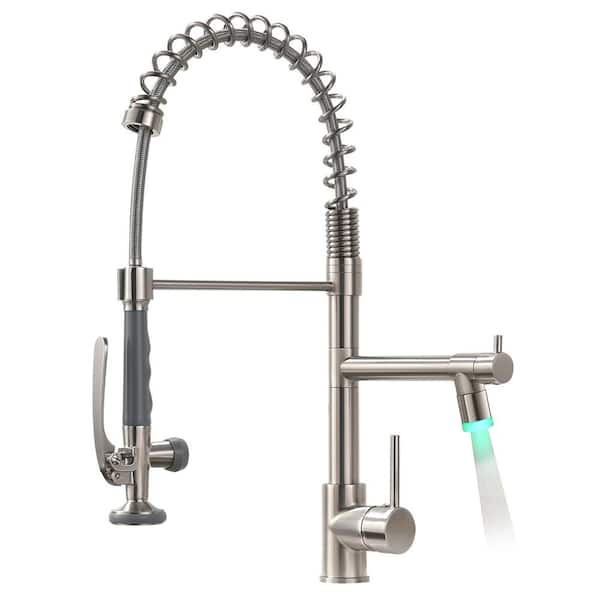 Fapully Commercial LED Single-Handle Pull-Down Sprayer Kitchen Faucet in Brushed Nickel