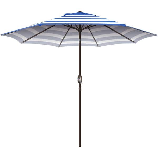 9 ft. Metal Market Tilt Patio Umbrella in Blue Stripe
