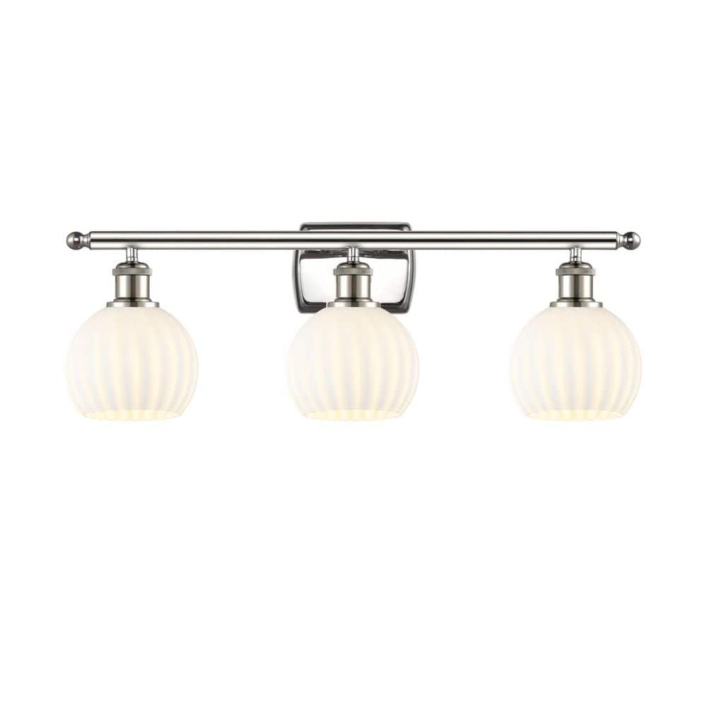 White Venetian 26 in. 3-Light Polished Nickel Vanity Light with Glass Shade price history on PriceWatchPro