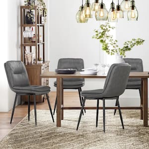 18 in. Metal Frame Gray Dining Room Chairs Faux Leather Upholstered Modern Dining Chairs Set of 4
