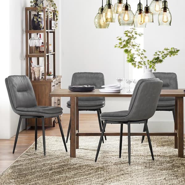 LUE BONA 18 in. Metal Frame Gray Faux Leather Upholstered Dining Chairs Set of 4