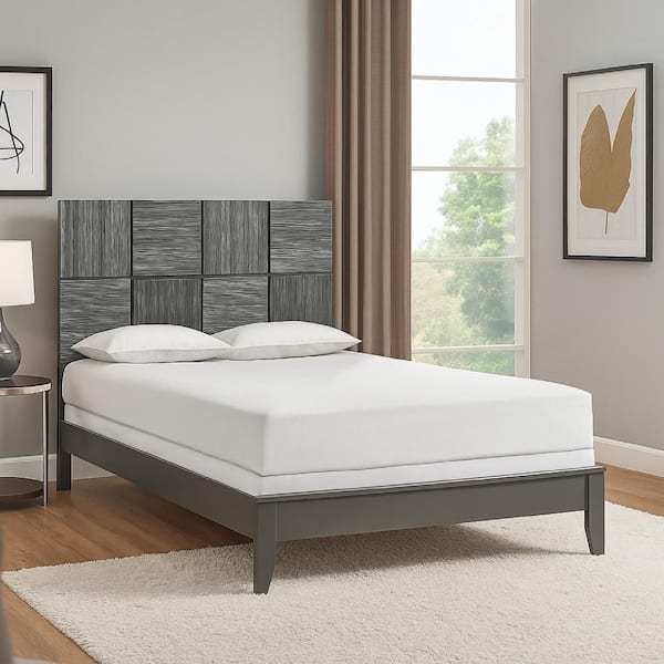 Benjara Deny Gunmetal Gray Wood Frame King Panel Bed with