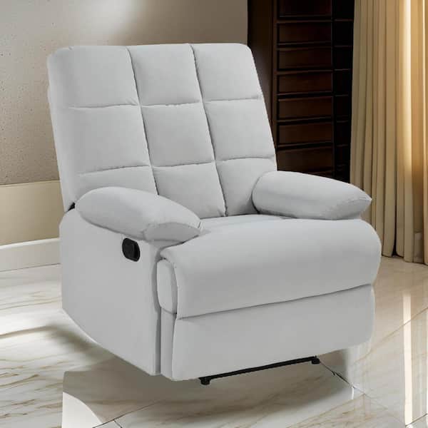Benjara Light Gray Velvet Manual Recliner with Cushioned Seat