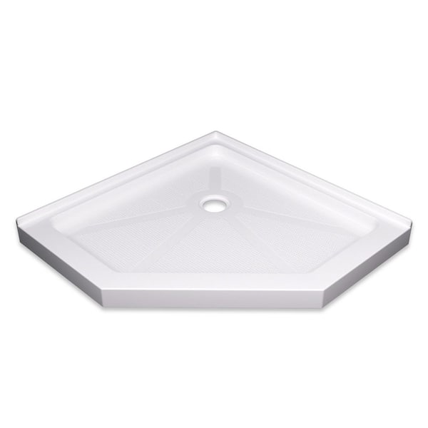 36 in. L x 36 in. W Corner Neo-Angle Single Threshold Shower Pan Base with Center Drain in White, Durable ABS Material