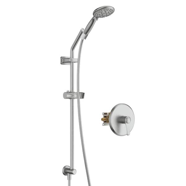 GIVING TREE 6-Spray Patterns 4 in. 1.8 GPM Round Single Wall Mount Adjustable Handheld Shower Head in Brushed Nickel(Valve Included)