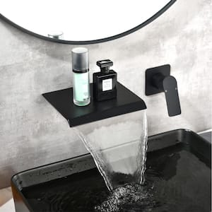 Miko Single-Handle Wall Mounted Waterfall Bathroom Faucet with Valve in Matte Black