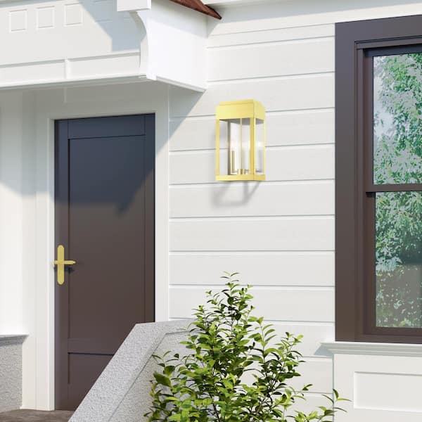 Ardenwood 19 in. 2-Light Satin Brass Outdoor Hardwired Wall Lantern Sconce with No Bulbs Included