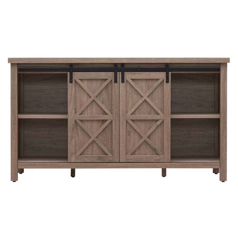 Elmwood Transitional Antiqued Gray Oak TV Stand with Cabinet for TVs up to 70"