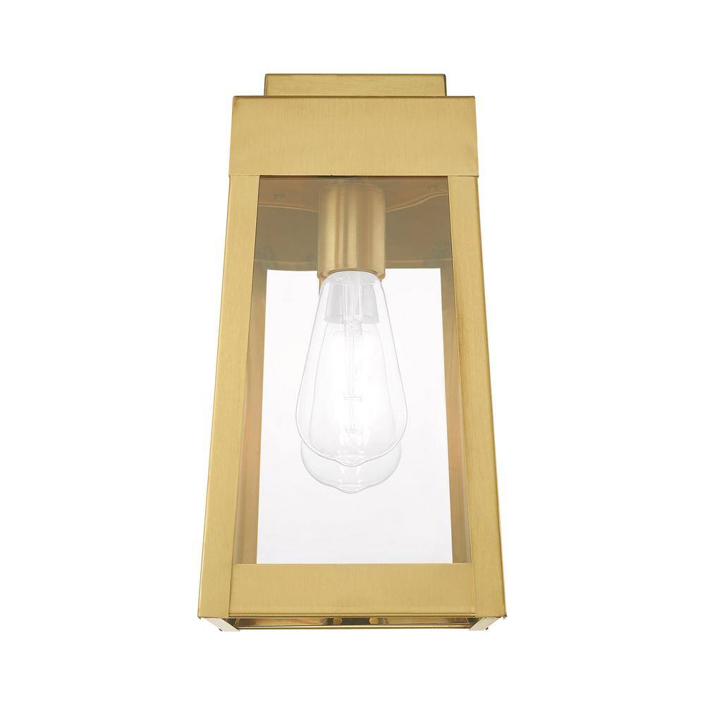 Satin Brass and Clear Glass Modern Industrial Outdoor Lantern