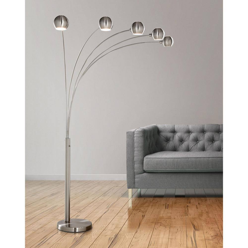 Brushed Nickel Adjustable Arc Floor Lamp with Metal Shades