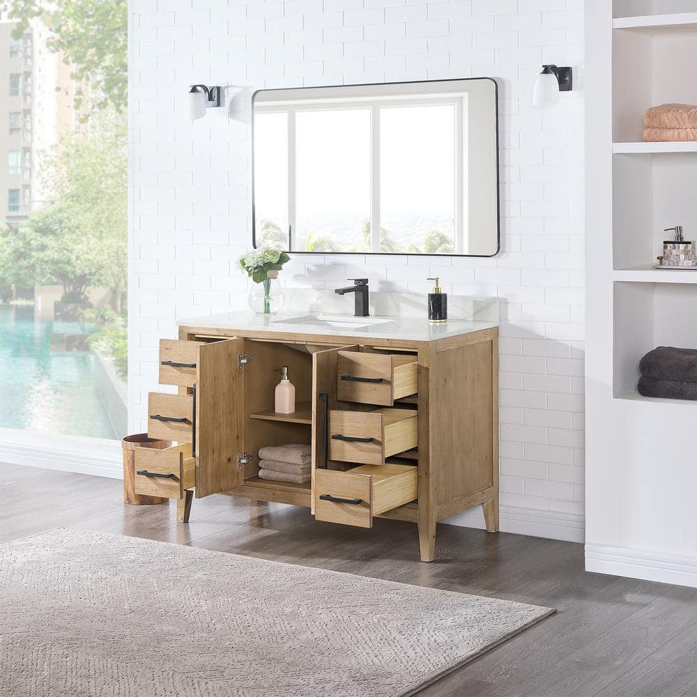 Jareth 48'' Natural Wood Single Bathroom Vanity with White Stone Top