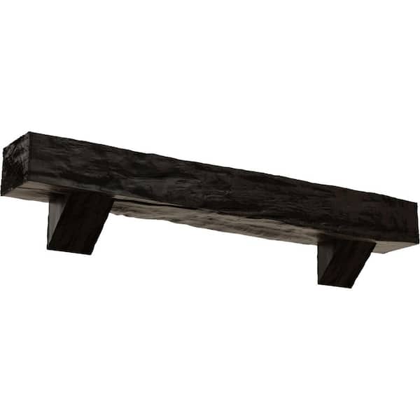 Ekena Millwork 4 in. x 6 in. x 7 ft. Riverwood Faux Wood Fireplace Mantel Kit, Breckinridge Corbels, Premium Walnut