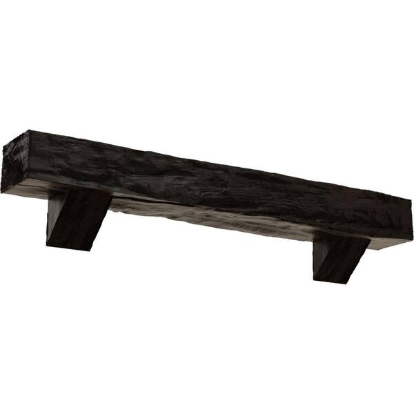 Ekena Millwork 8 in. x 8 in. x 5 ft. Riverwood Faux Wood Fireplace Mantel Kit, Breckinridge Corbels, Premium Walnut