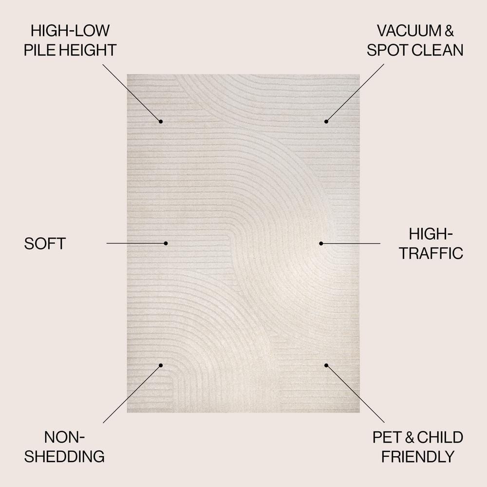 Ivory Geometric 8' x 10' Synthetic Washable Area Rug