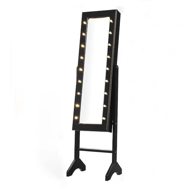 Black 14 in. x 57 in. Rectangular Standing Jewelry Armoire Cabinet and Storage Organizer with Mirror