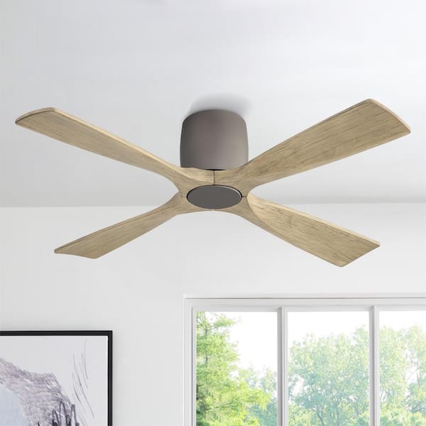48 in. 4-Soild Wood Blades Dc Motor Indoor Flush Mount Standard Ceiling fan with Remote Gray