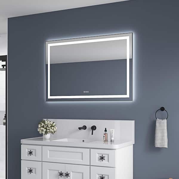 Gun Ash 48.00 in. W x 32.00 in. H LED Modern Rectangle Aluminium Framed Wall Mirror