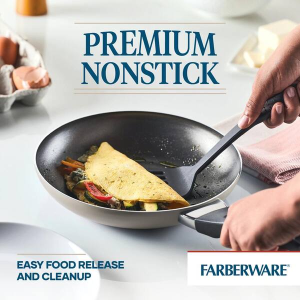 Farberware Dishwasher Safe Nonstick Aluminum 1-Quart Champagne Covered Straining Saucepan with Pour Spouts