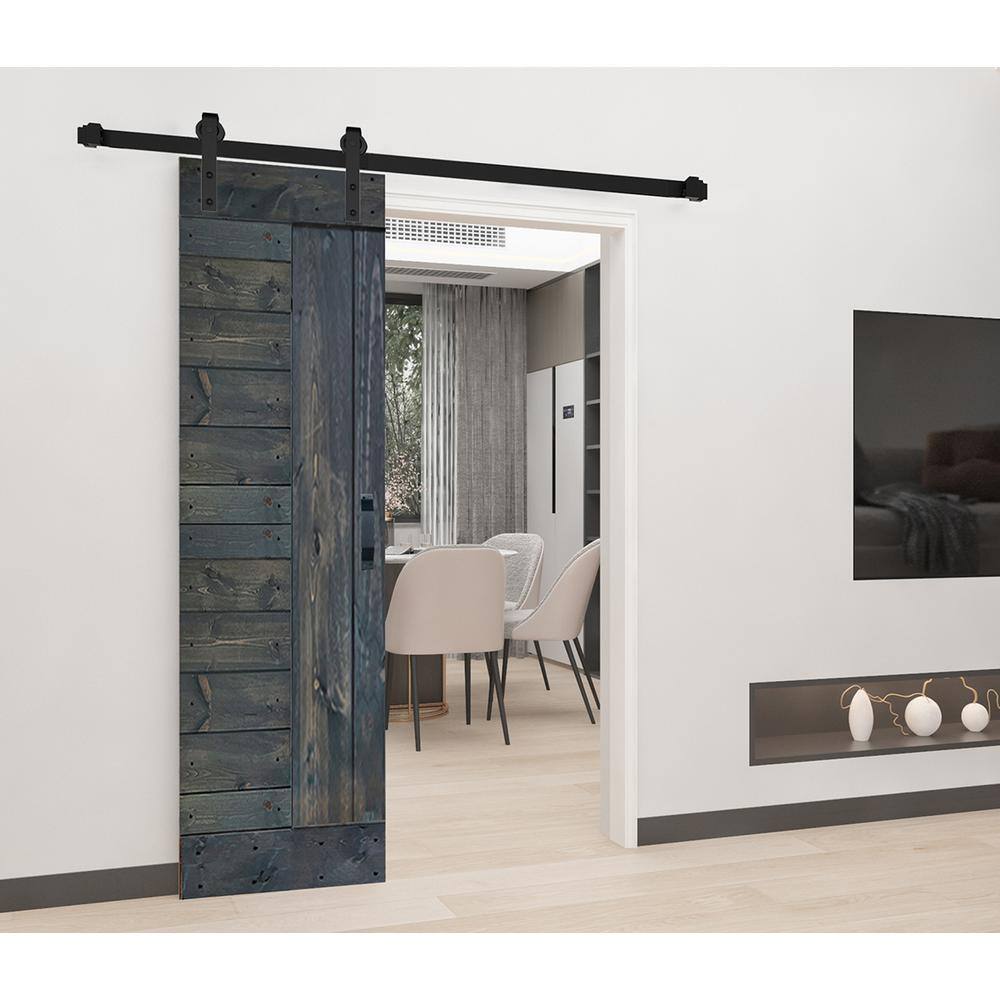 Carbon Gray Solid Wood Multipanel Sliding Barn Door Kit with Black Hardware