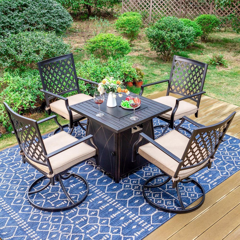 Building Pit Set PHI VILLA 5-Piece Metal Patio Fire Pit Set, 4 Metal Back Swivel Rockers ...