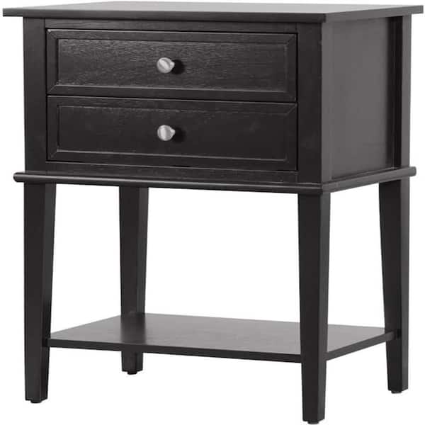 Black Finish, 2 Drawers Nightstand