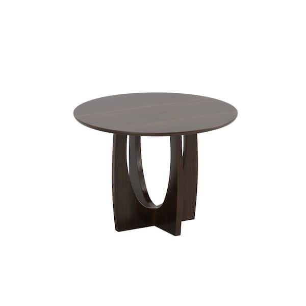 Dovelina 42 in. Oak Wood Walnut Column Pedestal Arch Cross-Leg Round Kitchen Table Dining Table Seats-4