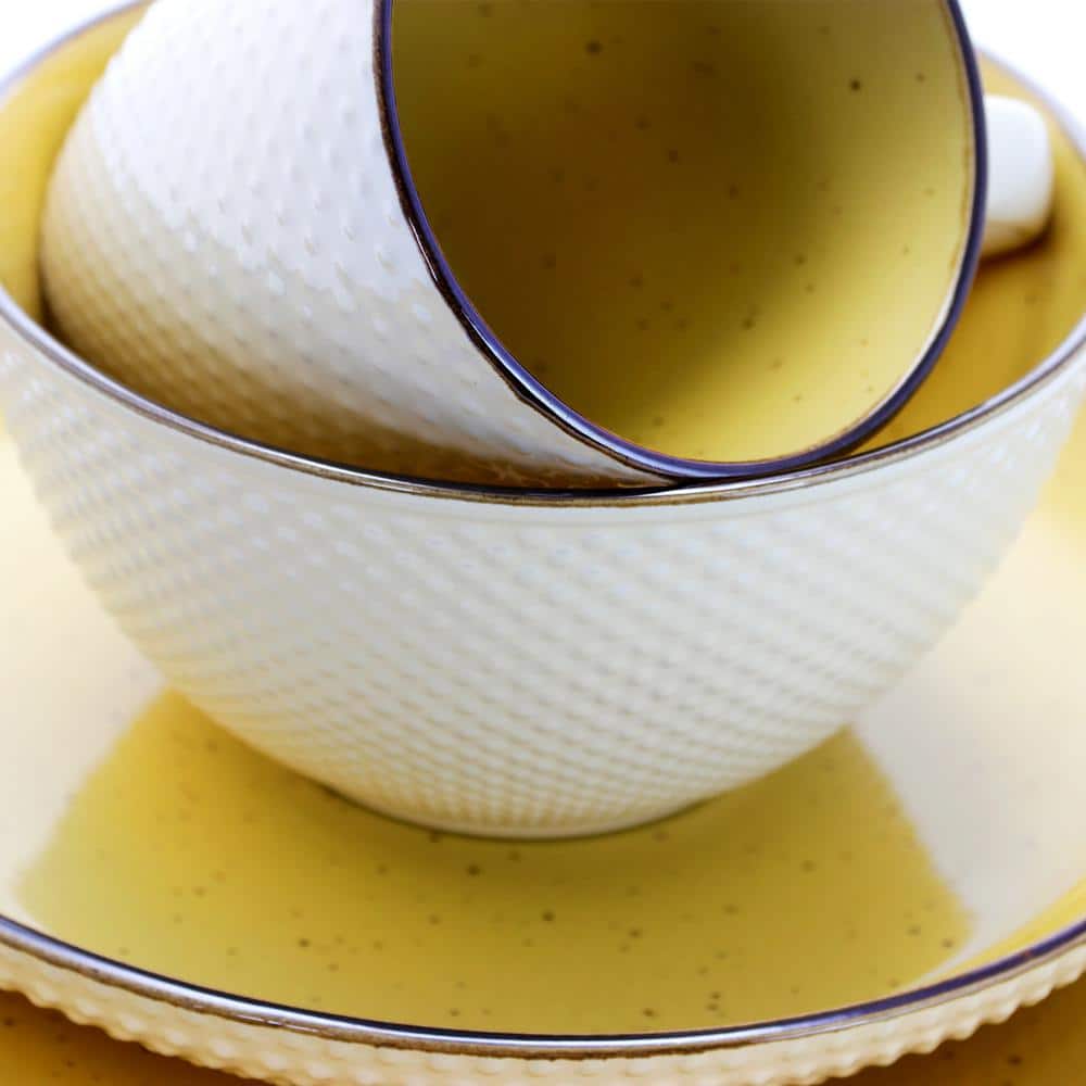 Mellow Yellow and White 16-Piece Ceramic Dinnerware Set