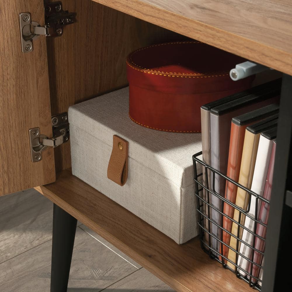 Serene Walnut and Black Modern TV Credenza with Cabinet